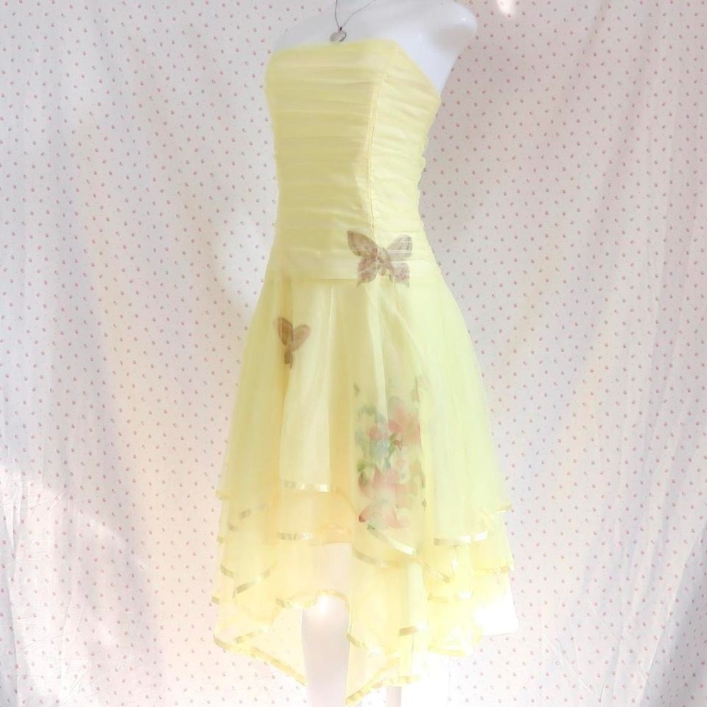 vintage rebecca usa yellow butterfly prom dress y2k fairycore strapless midi